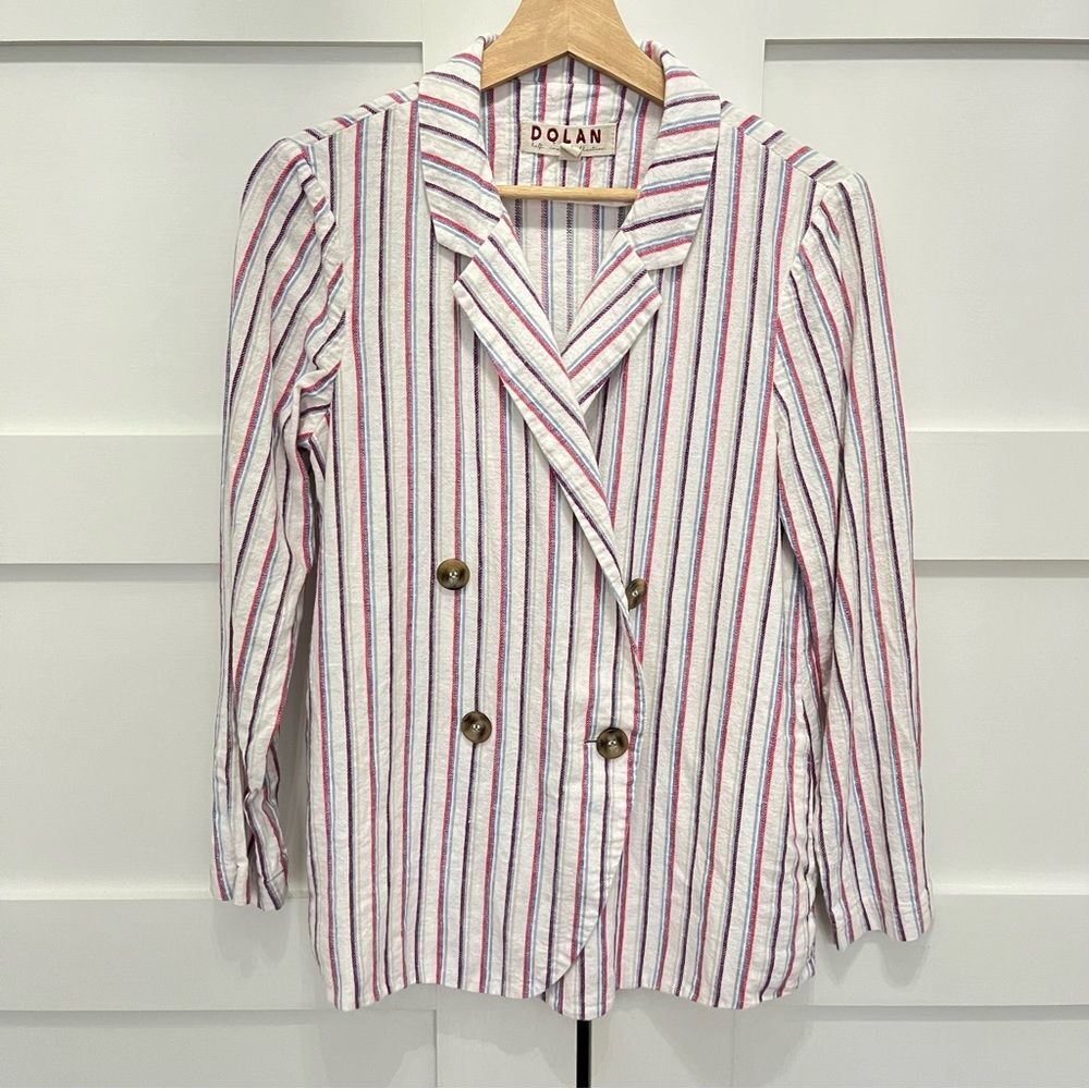 Anthropologie Dolan Left Coast Linen Striped Blazer Size Small White Blue Pink